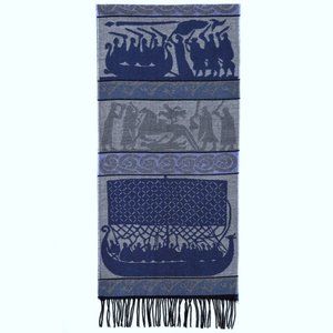 New Viking Larbo Picture Stone Scarf Wool Blue (Made in Scotland)